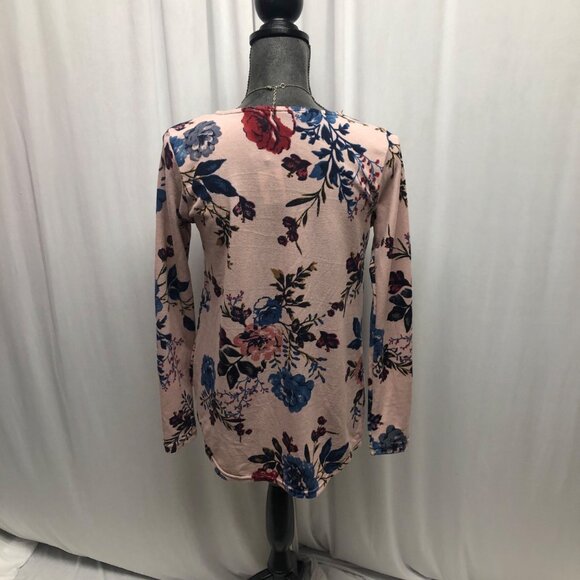 Lildy Pink Floral Knot Front Tunic Womens Size Small Medium Long Sleeve Top NEW - Picture 5 of 9